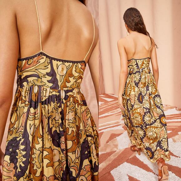 Ulla Johnson Maxi Dress RARE Fall Mayra Yarrow Gold Brown Purple Embroidered 4 - Picture 2 of 13